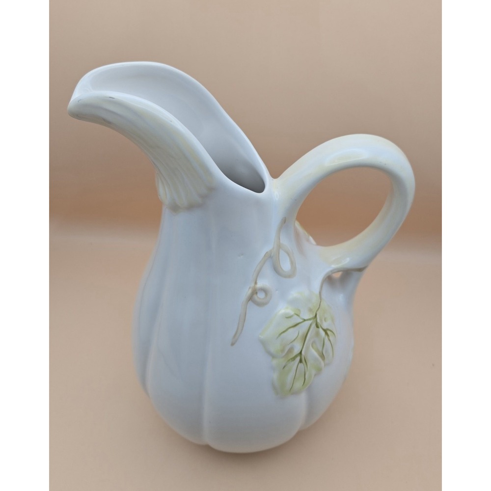Ceramic Pitcher Gourd White And Light Green Embossed - Picture 10 of 10